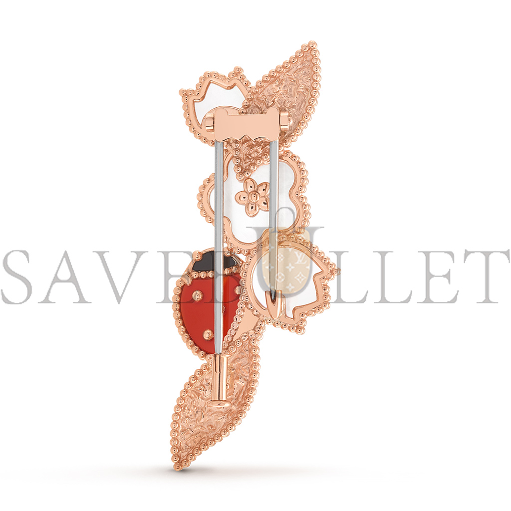 VAN CLEEF ARPELS LUCKY SPRING CLIP - ROSE GOLD, CARNELIAN, MOTHER-OF-PEARL, ONYX  VCARP7RS00